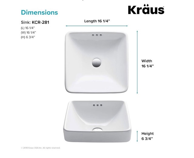 Kraus Elavo Square Semi-Recessed Bathroom Sink - White (KCR-281) - photo 4