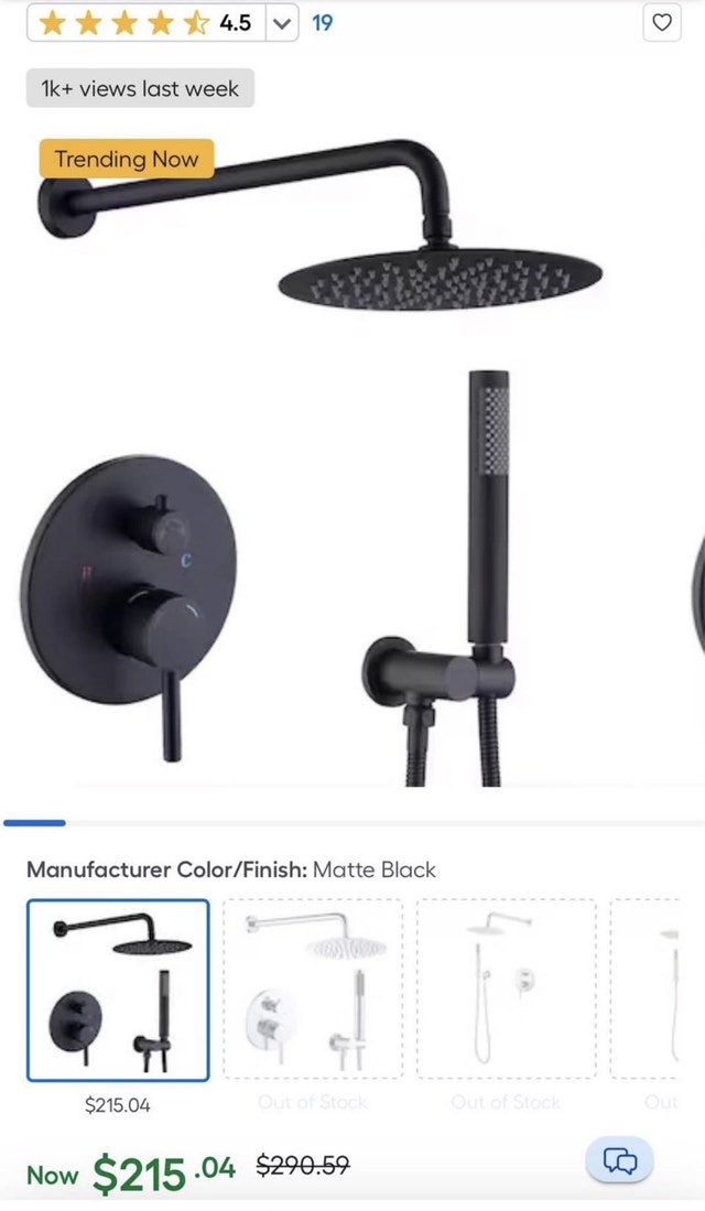 Matte Black 10” Dual-Head Waterfall Shower System