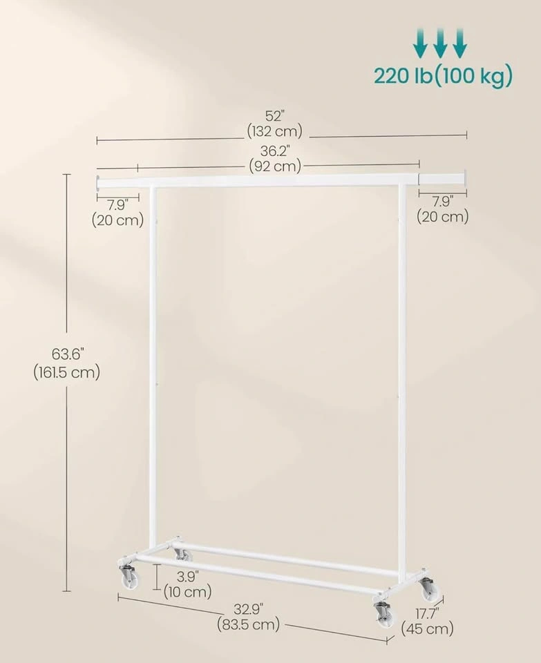 Heavy-Duty Clothes Rack with Wheels, Extendable, White - photo 2