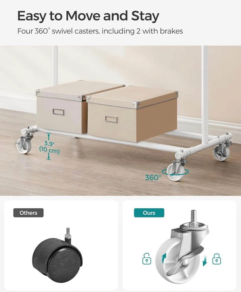Heavy-Duty Clothes Rack with Wheels, Extendable, White - photo 3