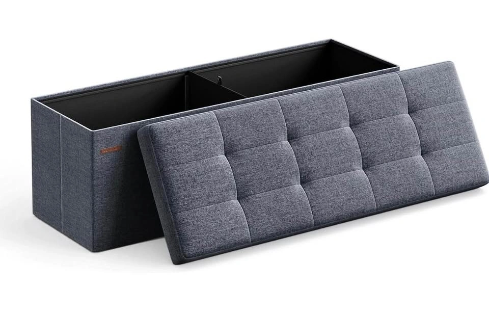 110cm Folding Storage Ottoman Bench - Misty Blue