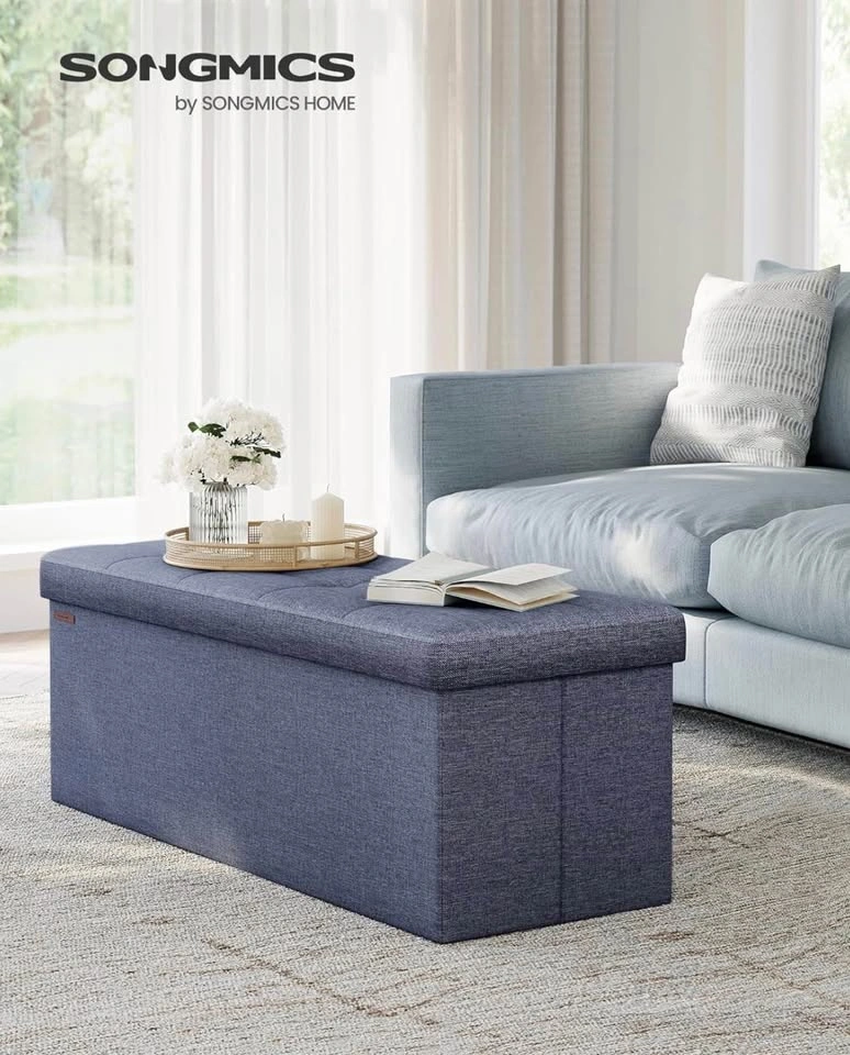 110cm Folding Storage Ottoman Bench - Misty Blue - photo 2