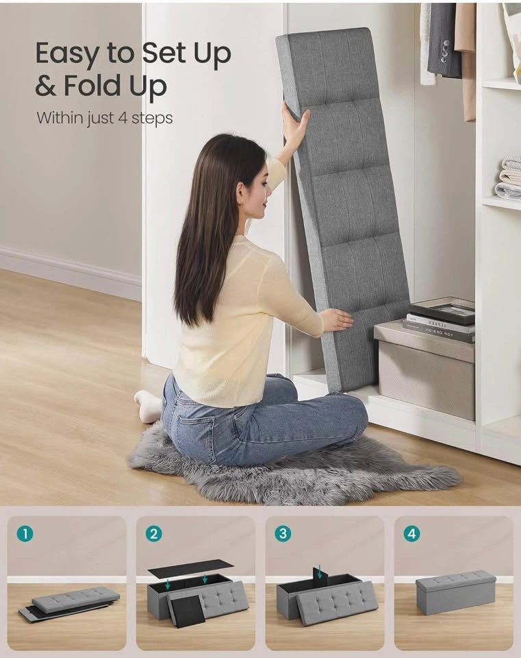 110cm Folding Ottoman Bench - Light Gray - photo 4