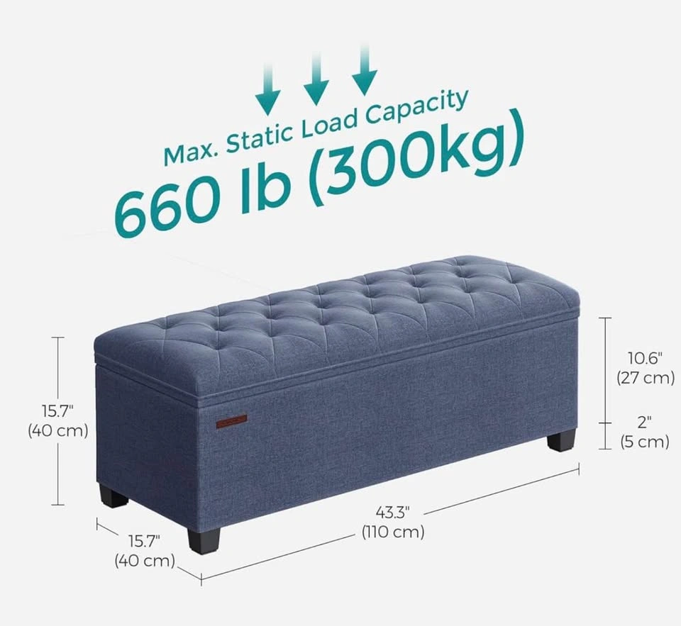 New Ottoman Bench with Legs, Load up to 660 lb, Light Denim Blue - photo 2