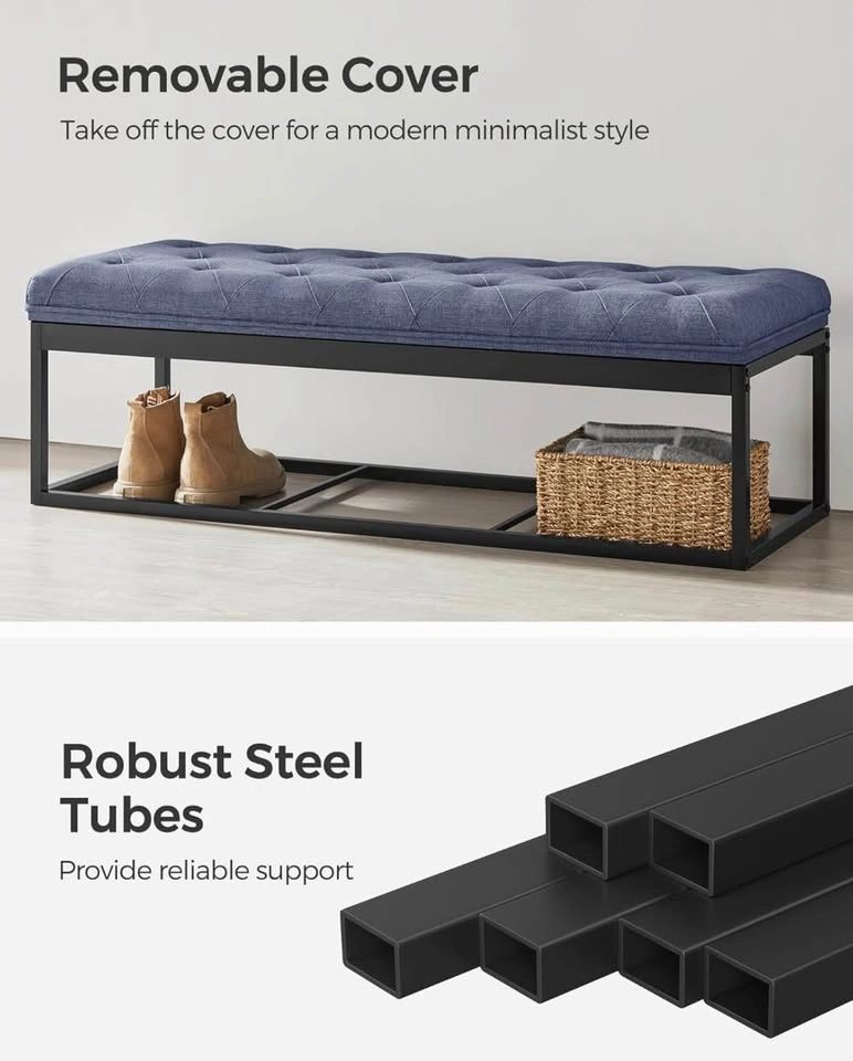 New Ottoman Bench with Legs, Load up to 660 lb, Light Denim Blue - photo 3