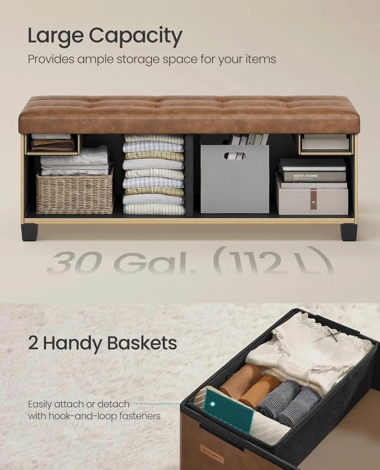 New SONGMICS Storage Ottoman Bench with Legs, Synthetic Leather - photo 3