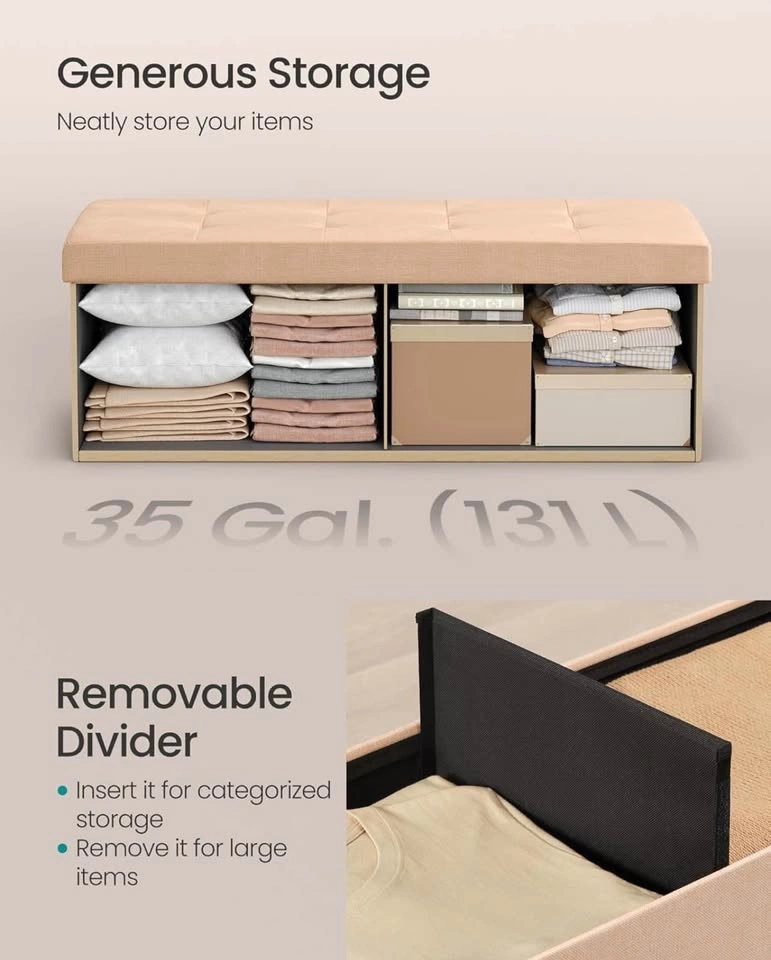 New-Storage Ottoman Bench, 43 Inches Folding, Apricot Orange - photo 3