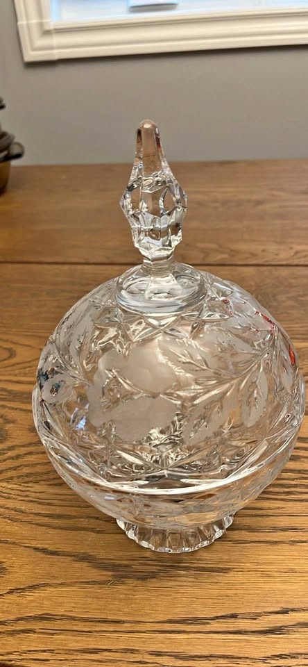 Frosted Floral Glass Candy Dish with Lid