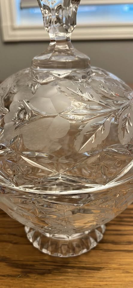 Frosted Floral Glass Candy Dish with Lid - photo 2