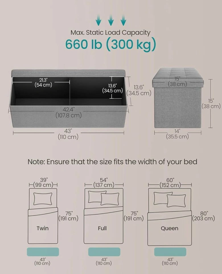 110cm Folding Ottoman Bench - Light Gray - photo 3