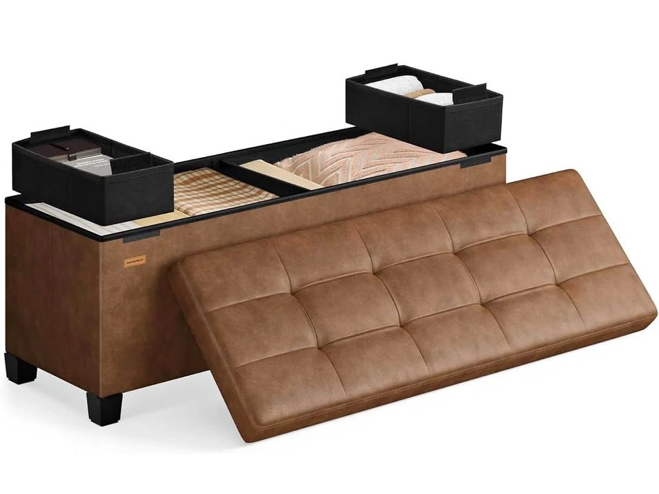 New SONGMICS Storage Ottoman Bench with Legs, Synthetic Leather