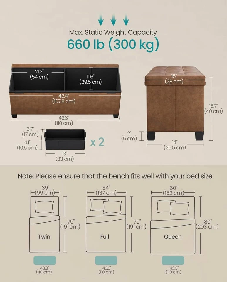 New SONGMICS Storage Ottoman Bench with Legs, Synthetic Leather - photo 4
