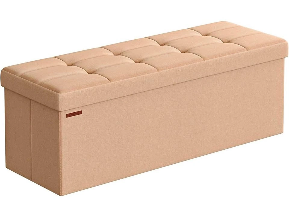 New-Storage Ottoman Bench, 43 Inches Folding, Apricot Orange