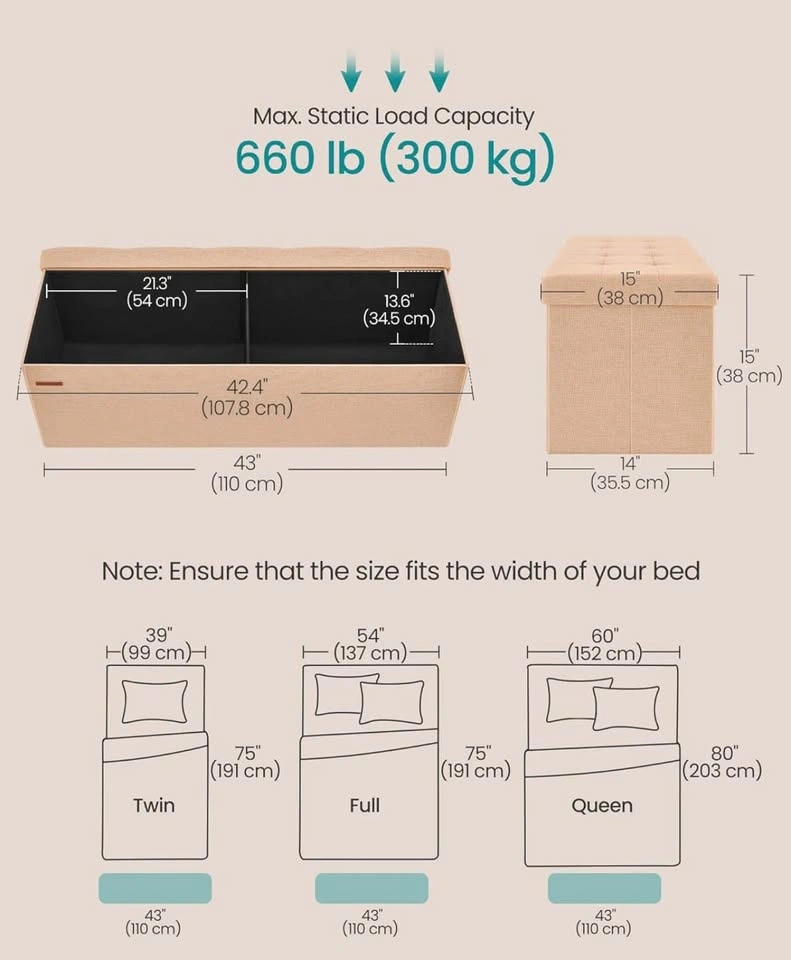 New-Storage Ottoman Bench, 43 Inches Folding, Apricot Orange - photo 2
