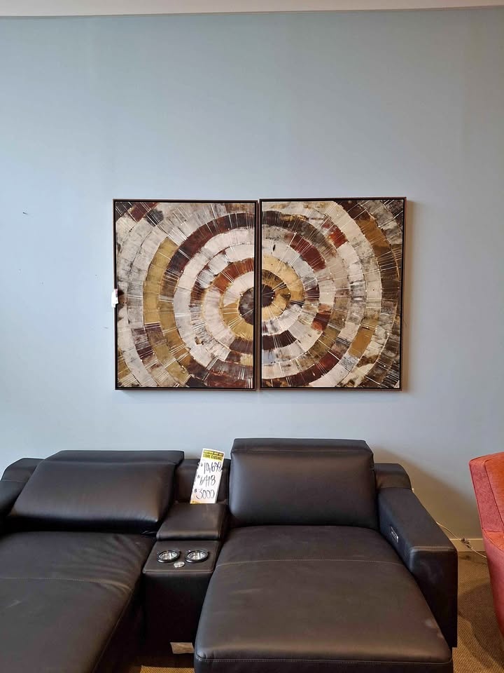 Set of 2 Large Copper Framed Floating Painted Artwork