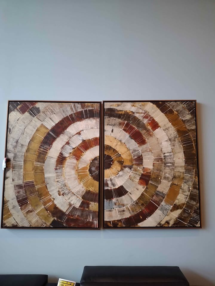Set of 2 Large Copper Framed Floating Painted Artwork - photo 2