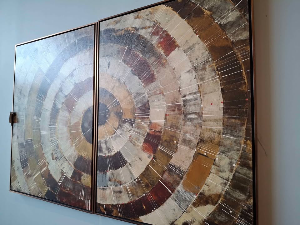 Set of 2 Large Copper Framed Floating Painted Artwork - photo 3