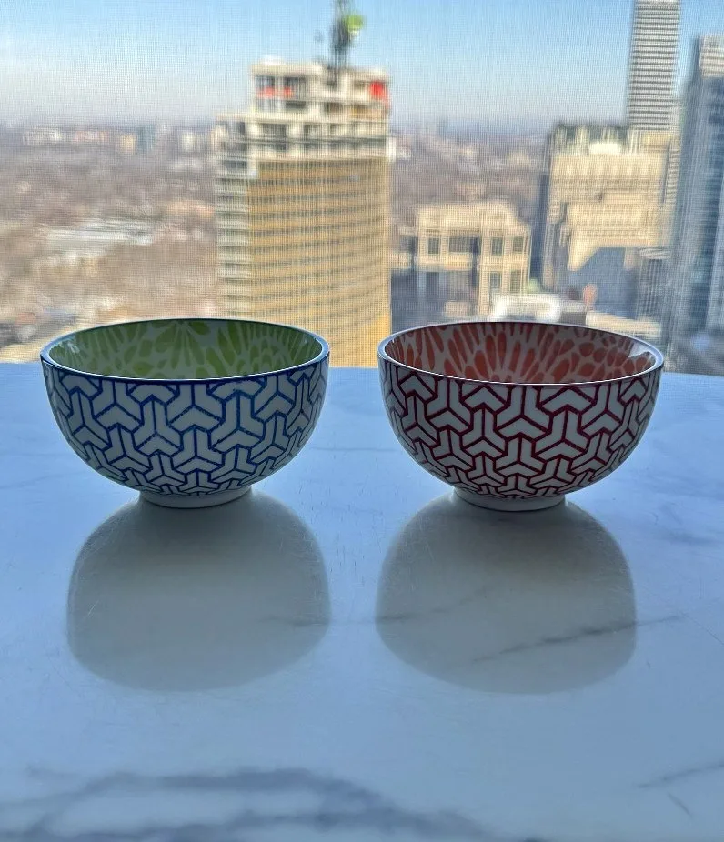 2 Decorative Porcelain Bowls – Colorful Snack / Dip Bowls