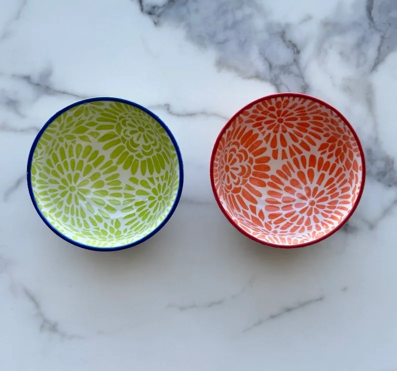 2 Decorative Porcelain Bowls – Colorful Snack / Dip Bowls - photo 2