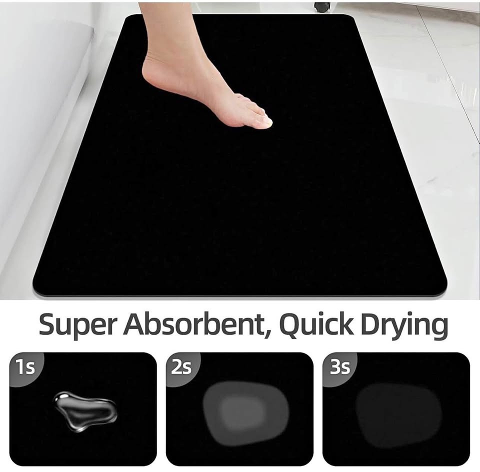 Black Diatomaceous Earth Bath Mat - Quick Dry, Non-Slip