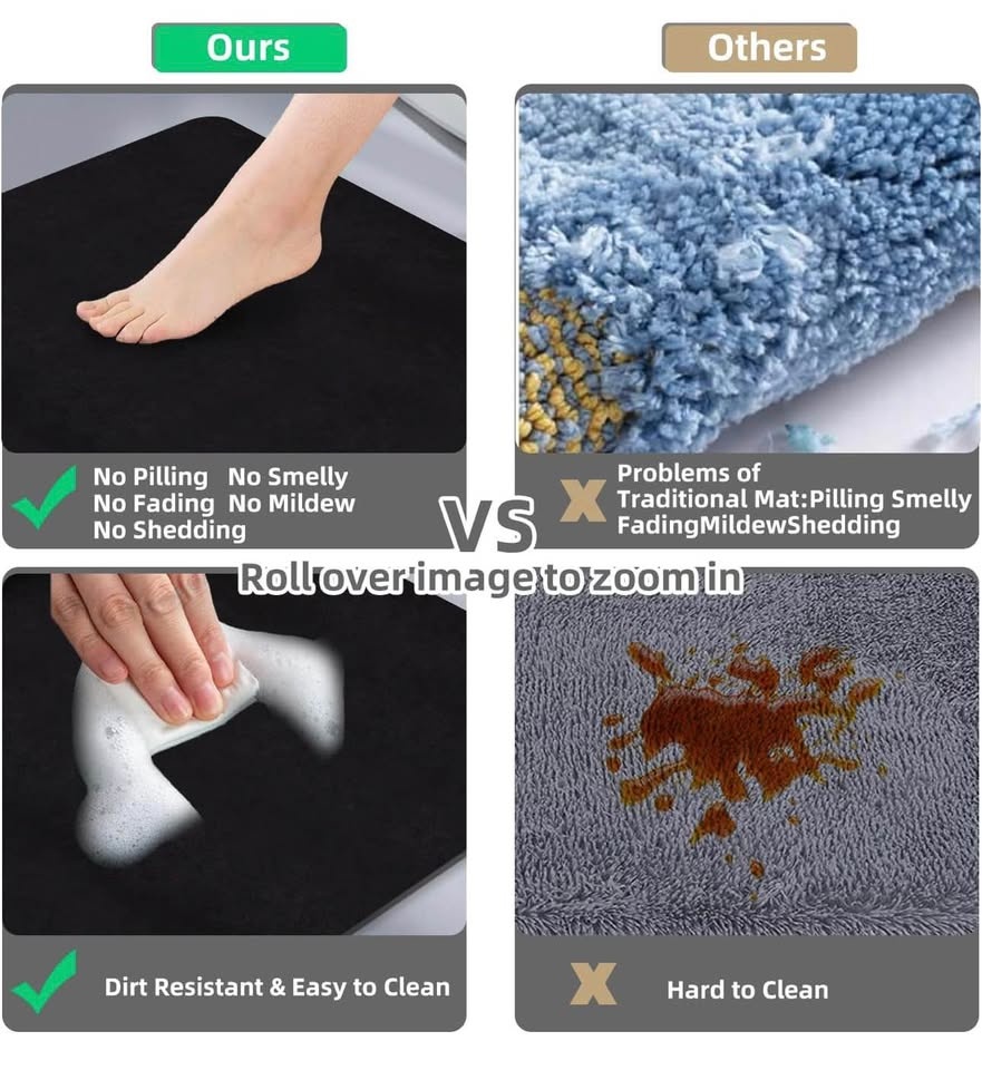 Black Diatomaceous Earth Bath Mat - Quick Dry, Non-Slip - photo 3