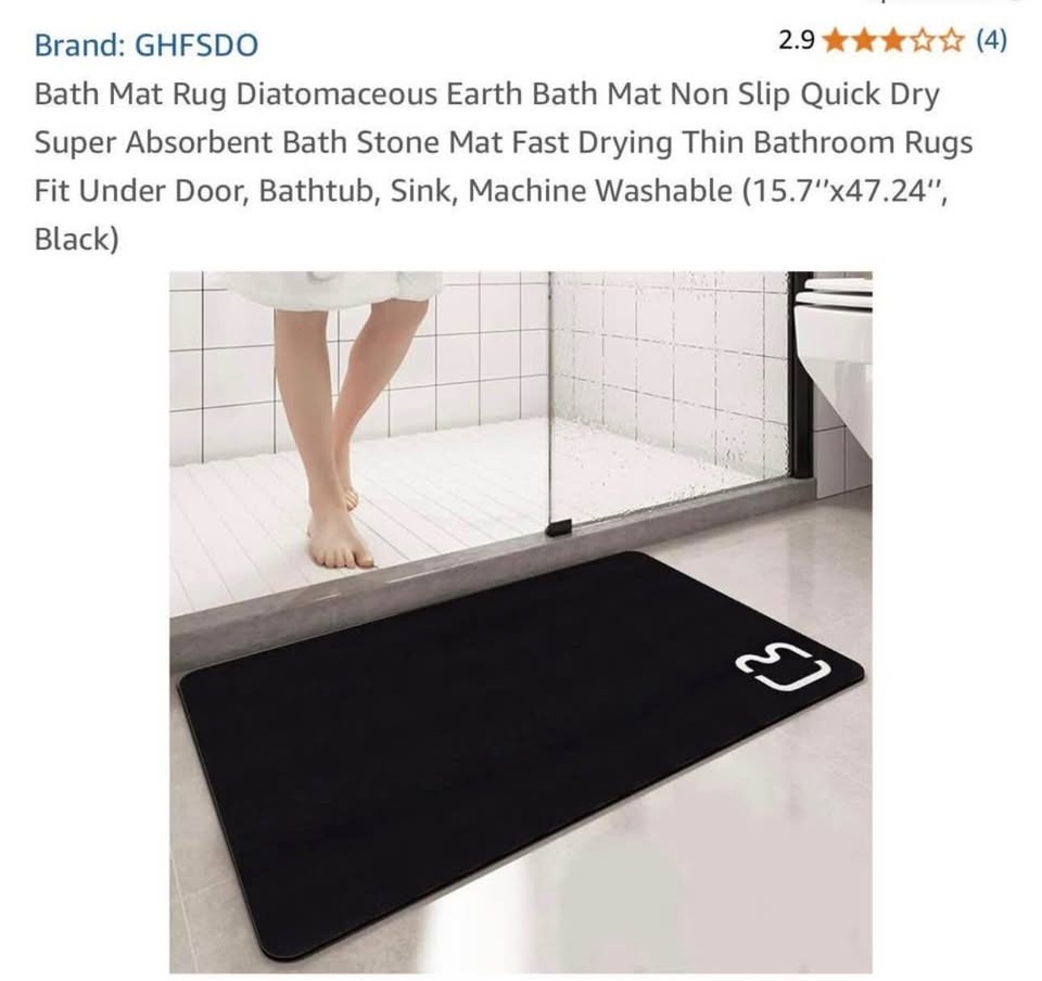 Black Diatomaceous Earth Bath Mat - Quick Dry, Non-Slip - photo 5
