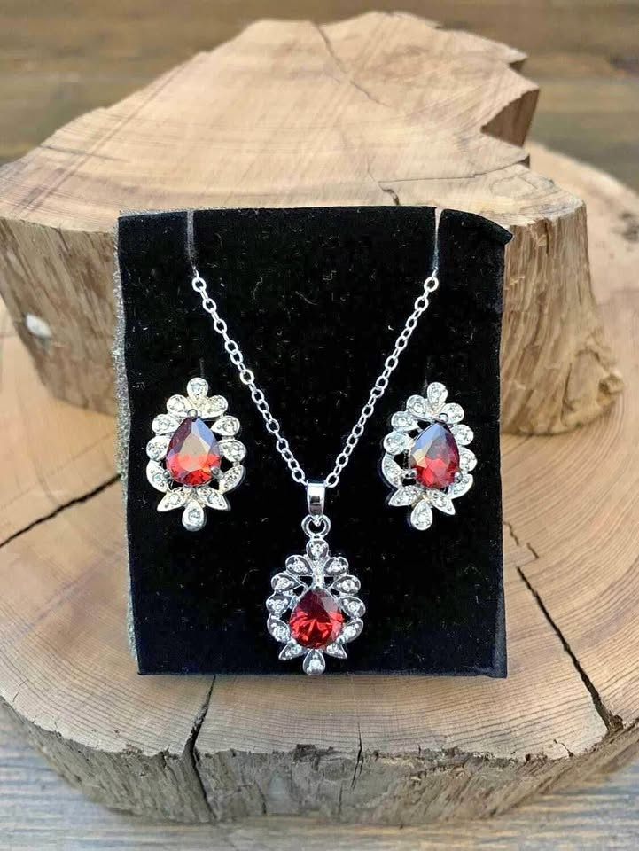 Ruby Necklace & Earring Set