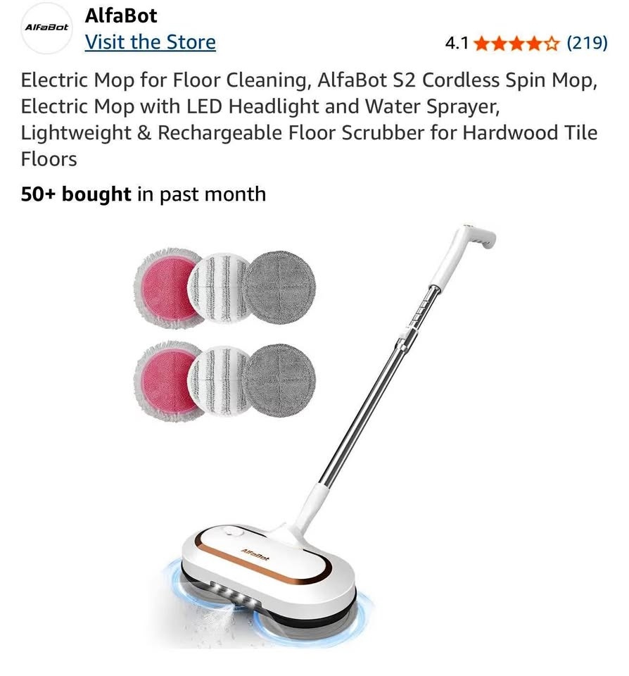 Alfabot S2 Cordless Spin Mop w/ LED Headlight & Sprayer