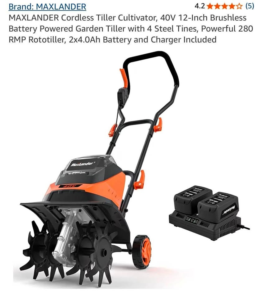 New Maxlander 40V Cordless Tiller w/ 2 Batteries & Charger