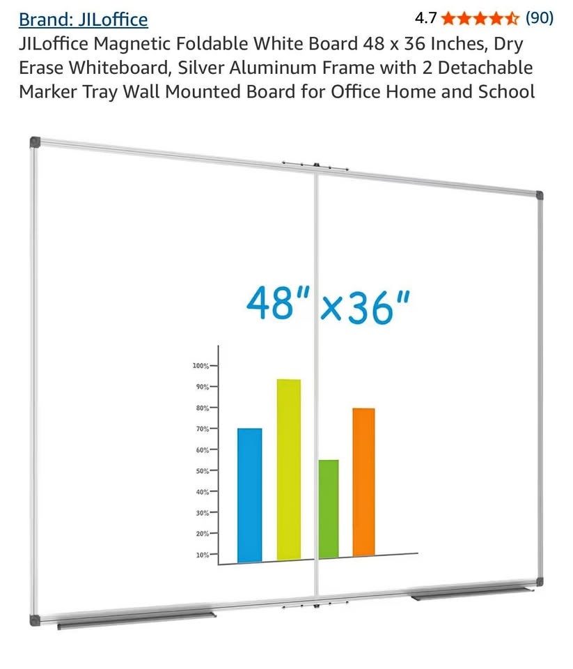 New JilOffice Magnetic Foldable Whiteboard - 48x36 Inch