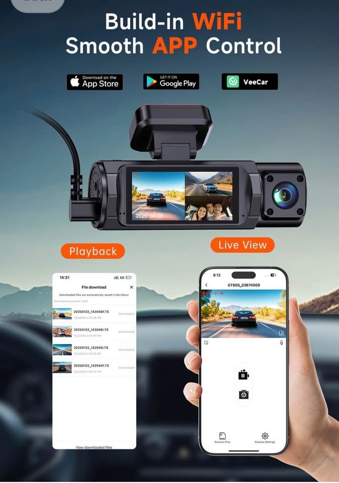New in Box 3-Channel 4K Dash Cam (Front/Rear/Inside) - photo 3