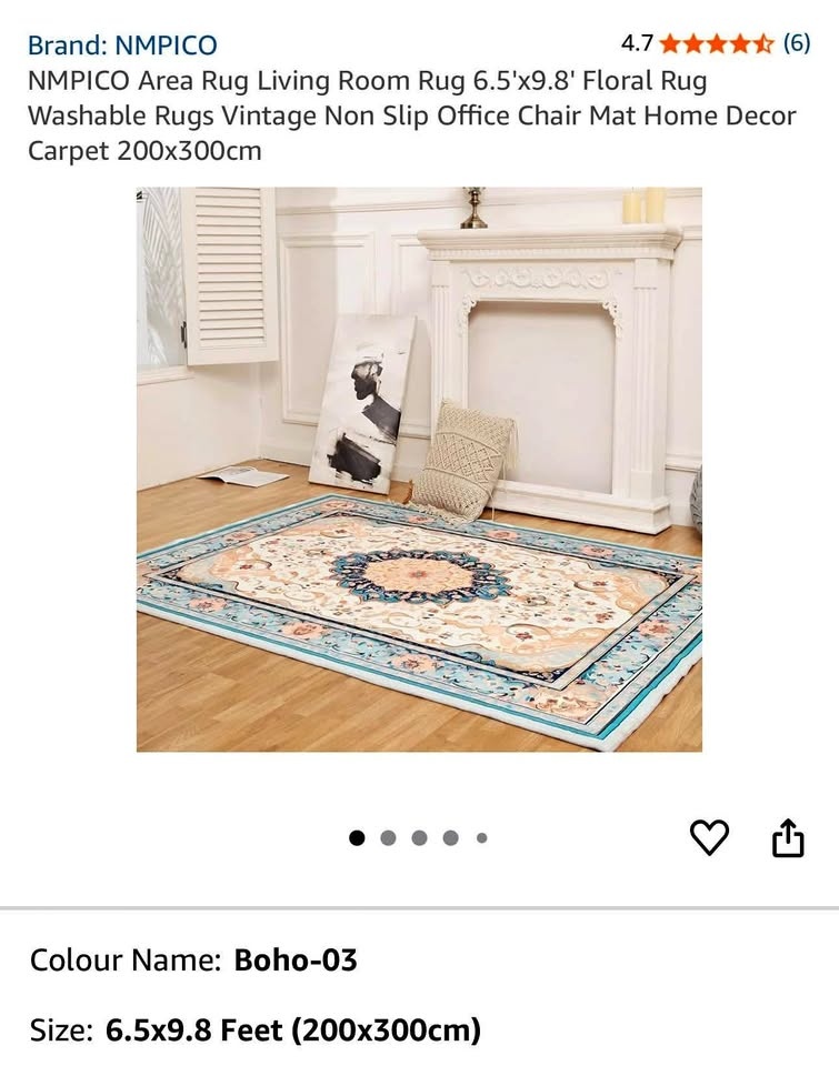 New Boho Floral Area Rug - Machine Washable 6.5' x 9.8'