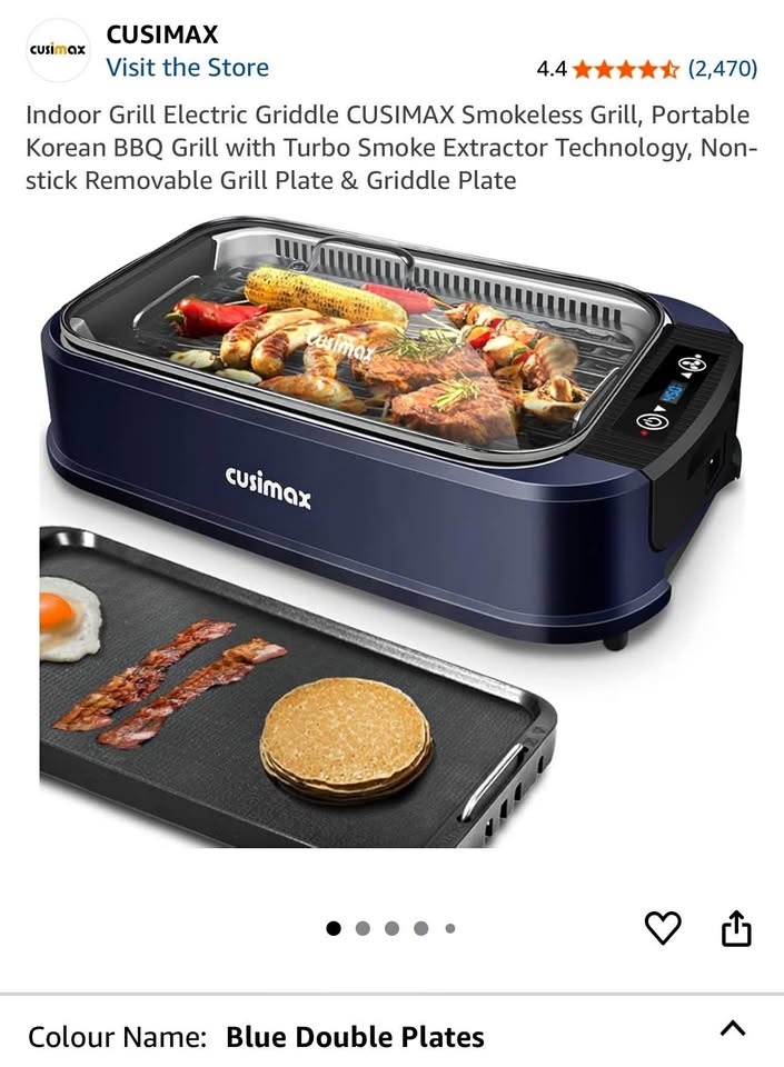 New in box Cusimax smokeless grill - blue, double plates