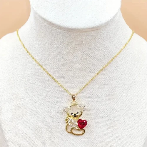 Teddy Bear Necklace Crystal w/ Chain - Gift