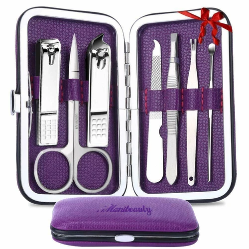 Professional 7 in 1 Manicure Pedicure Kit Nail Clippers w/ Purpl