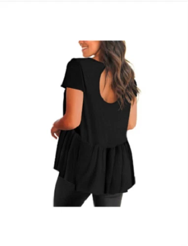 Girls Women's Top Short Sleeve Round Neck Ruffle Hem Dress - photo 3