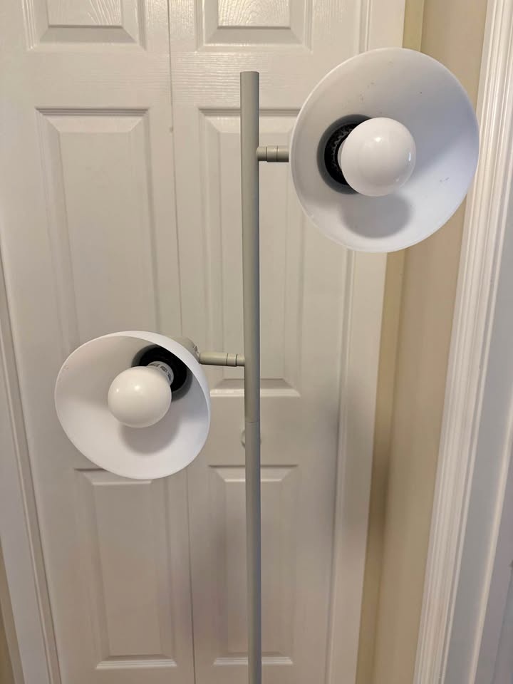 Modern 2-Head Floor Lamp (Light Grey) + Bulbs Included!