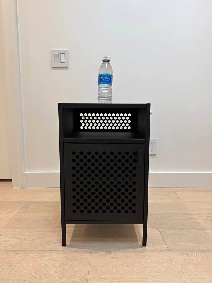 Black Metal Perforated Door Cabinet Nightstand