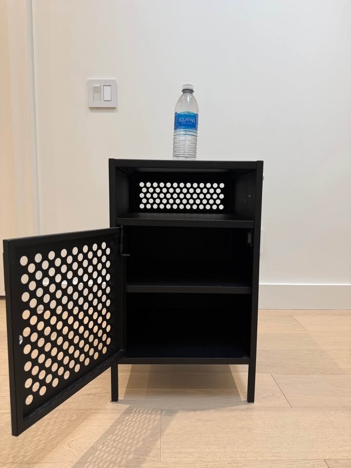 Black Metal Perforated Door Cabinet Nightstand - photo 2