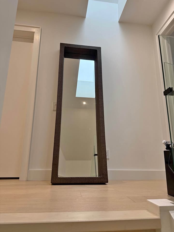 Full Length Mirror with Dark Brown Woven Frame