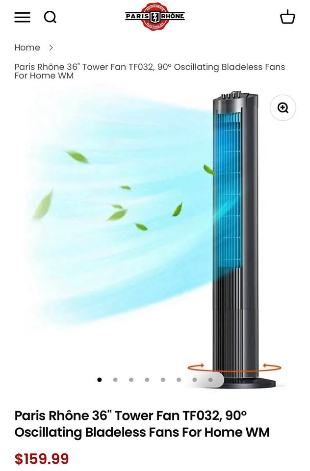 BRAND NEW Paris Rhone Tower Fan with Oscillation & Timer - Black
