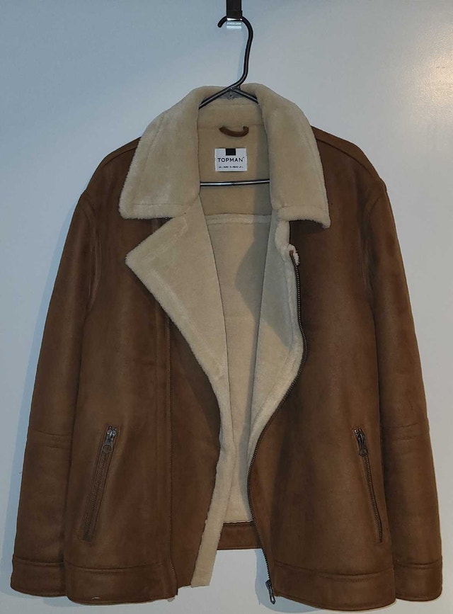 Topman Aviator Leather Jacket - Faux Suede/Shearling