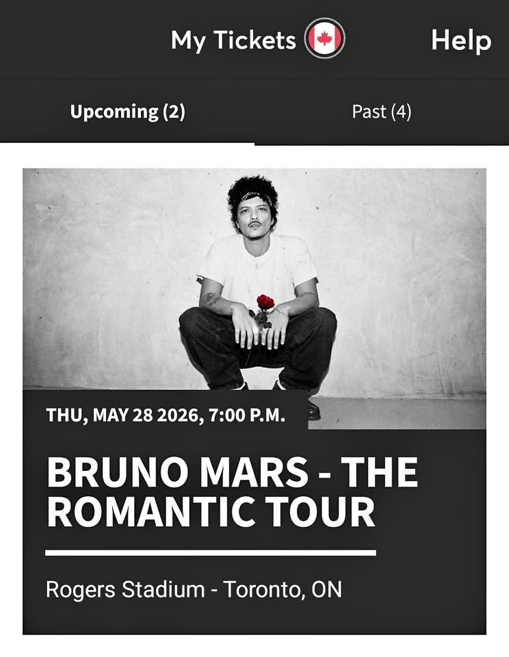 BRUNO MARS FRONT OF STAGE CONCERT TICKET A4 ROW 8