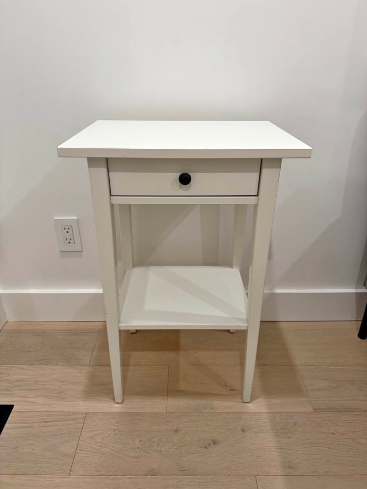 White Side Table w Drawer + Shelf