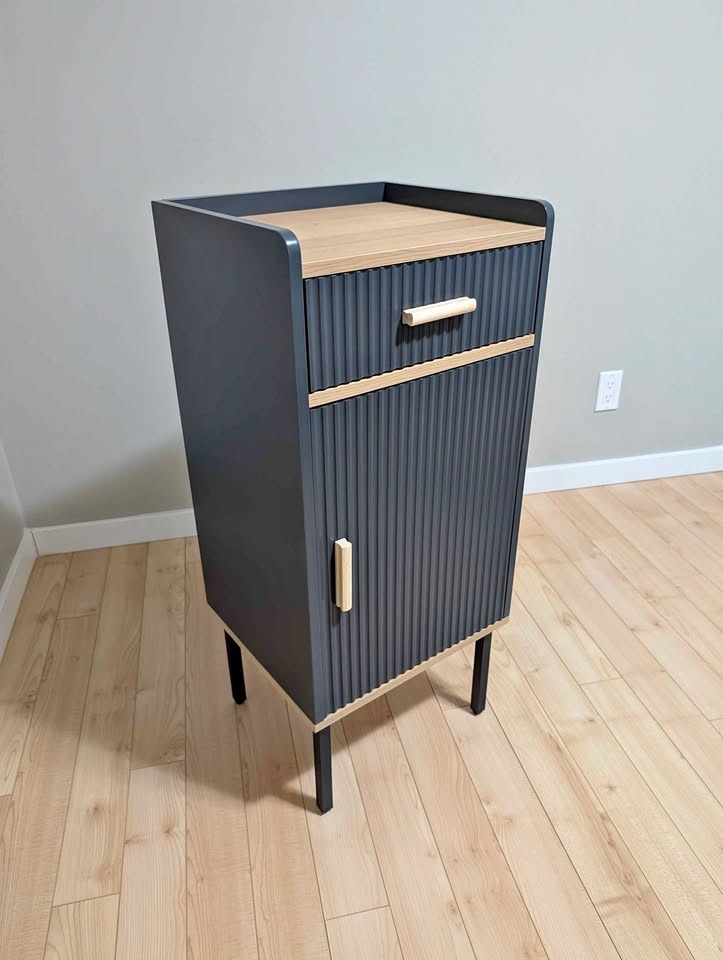 Modern Fluted Grey & Oak Accent Cabinet