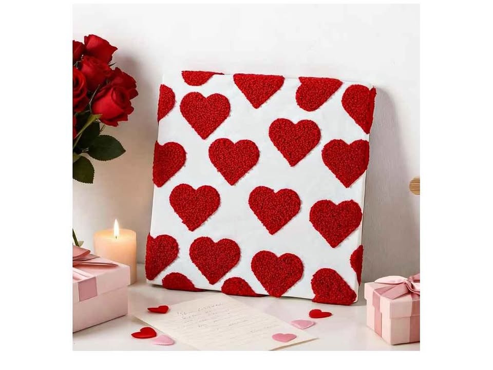 2 pcs Tufted 3D Heart Embroidery Framed Decor (10x10")