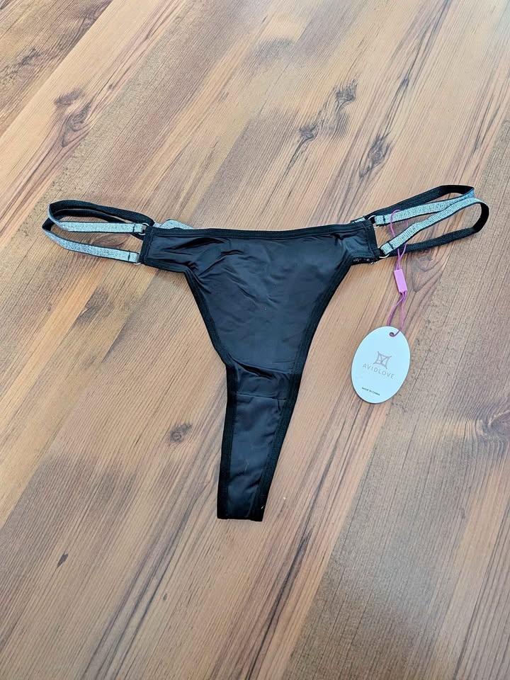 Brand new plus size black thong with sparkly straps