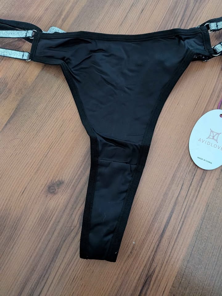 Brand new plus size black thong with sparkly straps - photo 3