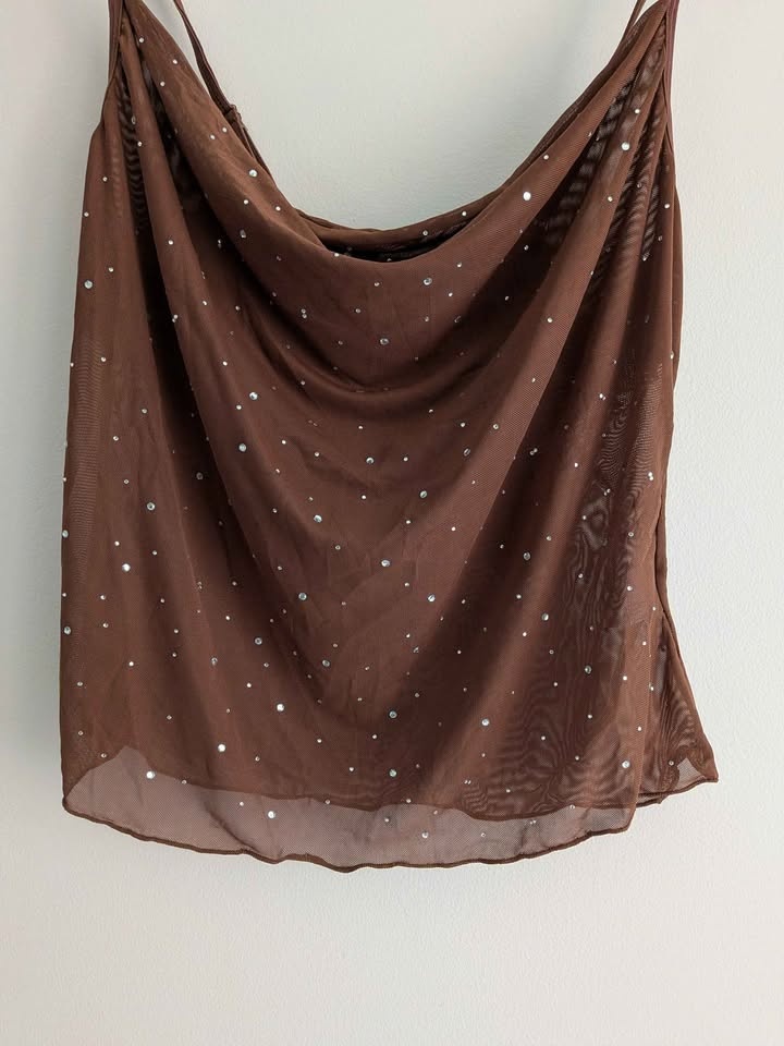 Brand new Y2K rhinestone studded cami party top - photo 2