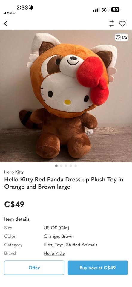 Hello Kitty Red Panda Plush - photo 3